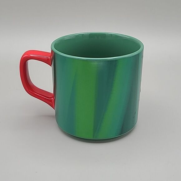 Starbucks Coffee Mug, Green with Red Handle and Starbucks Logo on the Front - Picture 2 of 4